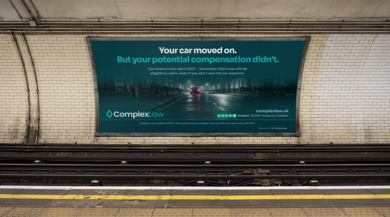 Cross-track poster on a Tube platform: “Your car moved on. But your potential compensation didn’t.”